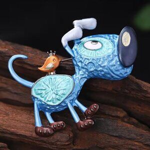 CUTE ENAMEL PUPPY W/ BIRD ON HIS BACK *COOL COLORS* PIN 64